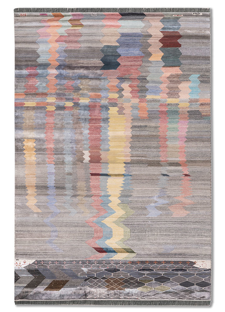 freedom manchaha grey and black wool and bamboo silk hand knotted Rug - HeadShot