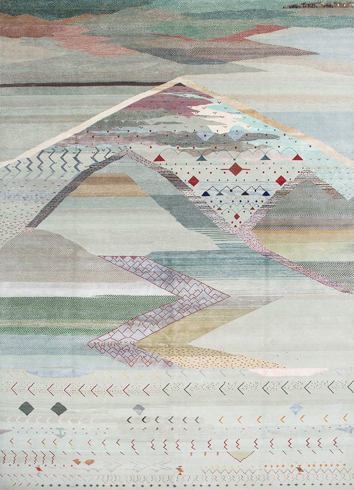 freedom manchaha ivory wool and bamboo silk hand knotted Rug - HeadShot