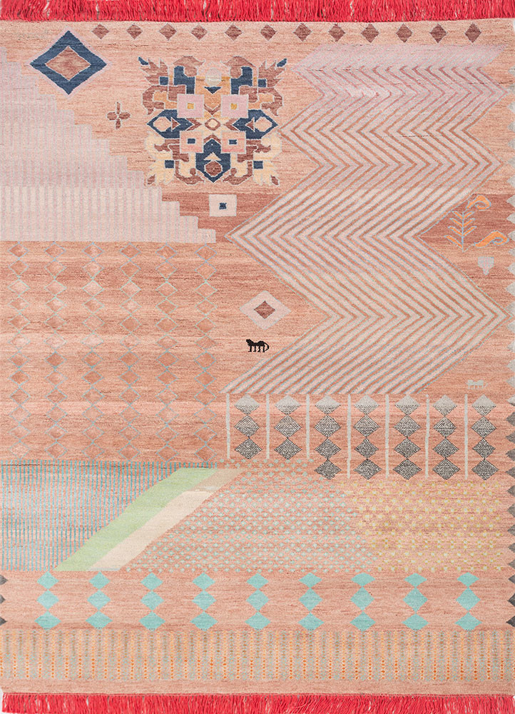 manchaha pink and purple wool and bamboo silk hand knotted Rug - HeadShot manchaha pink and purple wool and bamboo silk hand knotted Rug - HeadShot