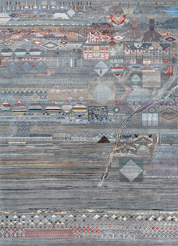 manchaha ivory wool and bamboo silk hand knotted Rug - HeadShot