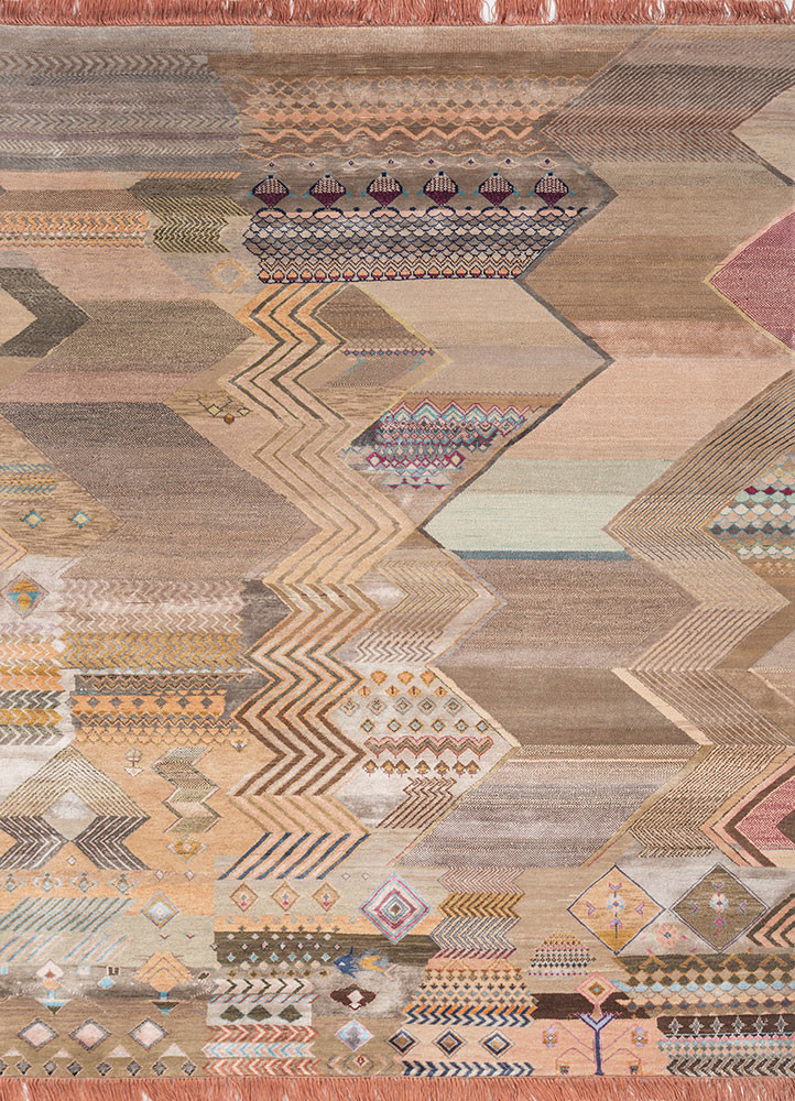 manchaha pink and purple wool and bamboo silk hand knotted Rug - HeadShot manchaha pink and purple wool and bamboo silk hand knotted Rug - HeadShot