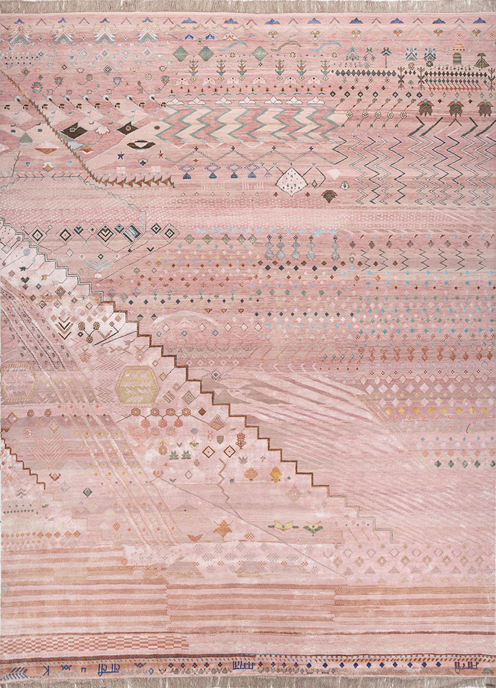 manchaha pink and purple wool and bamboo silk hand knotted Rug - HeadShot manchaha pink and purple wool and bamboo silk hand knotted Rug - HeadShot