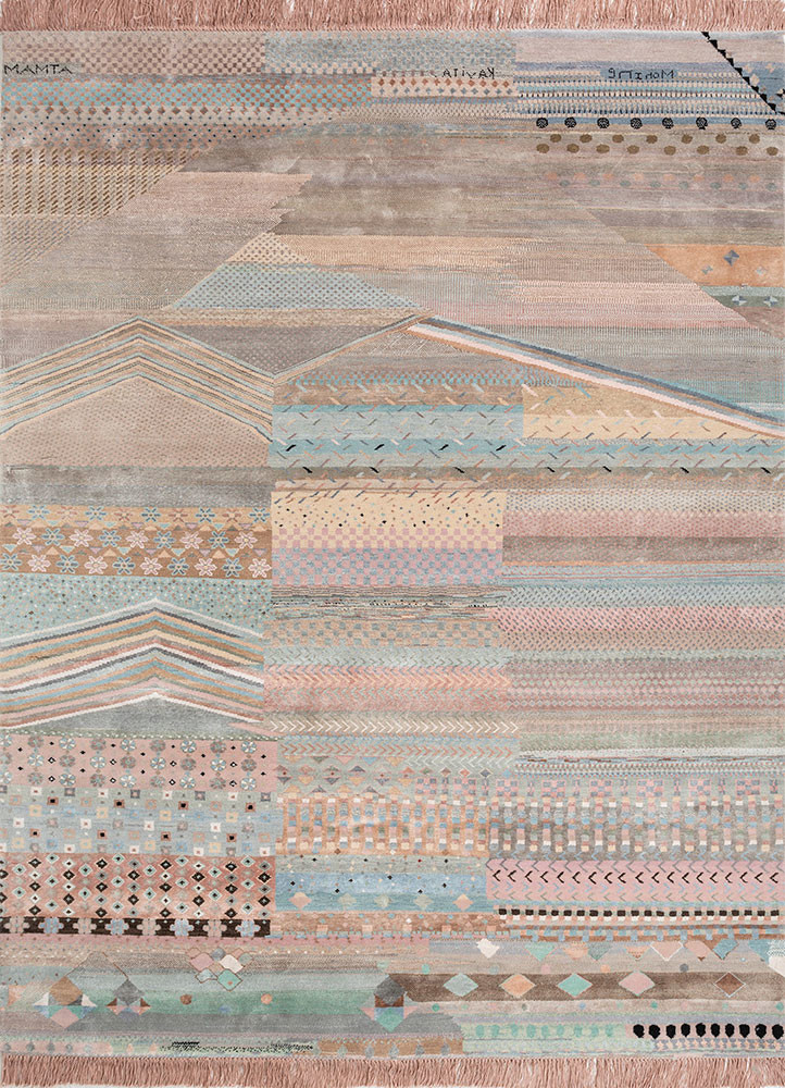 manchaha pink and purple wool and bamboo silk hand knotted Rug - HeadShot manchaha pink and purple wool and bamboo silk hand knotted Rug - HeadShot