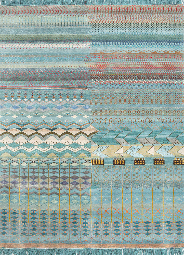 manchaha blue wool and bamboo silk hand knotted Rug - HeadShot manchaha blue wool and bamboo silk hand knotted Rug - HeadShot