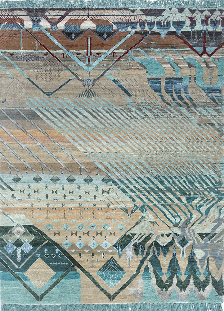 manchaha blue wool and bamboo silk hand knotted Rug - HeadShot manchaha blue wool and bamboo silk hand knotted Rug - HeadShot