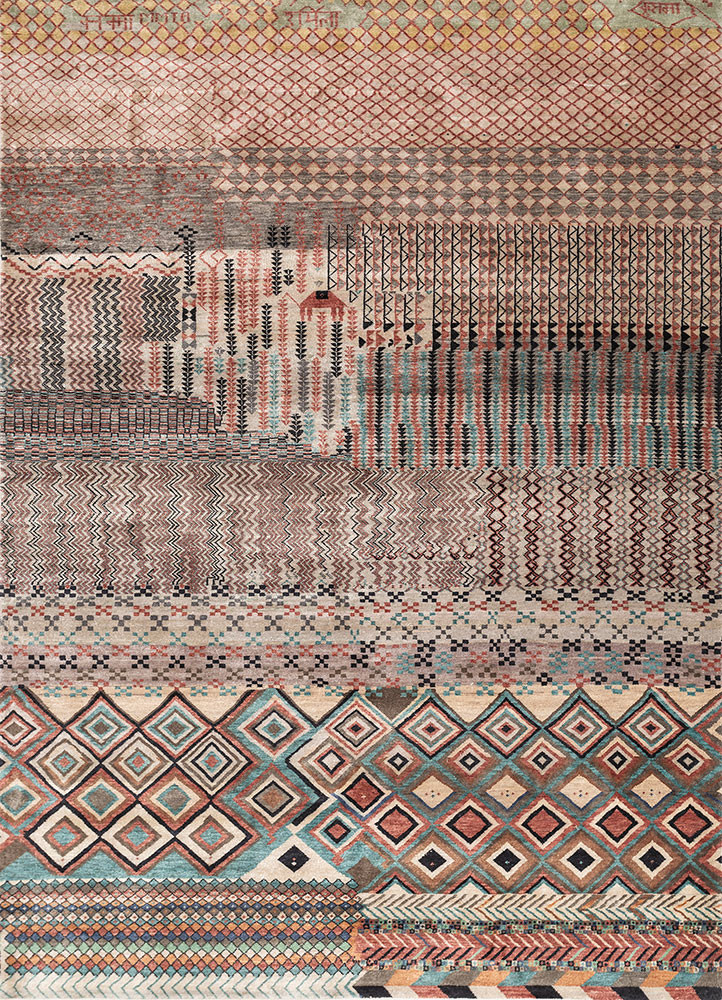 manchaha red and orange wool and bamboo silk hand knotted Rug - HeadShot