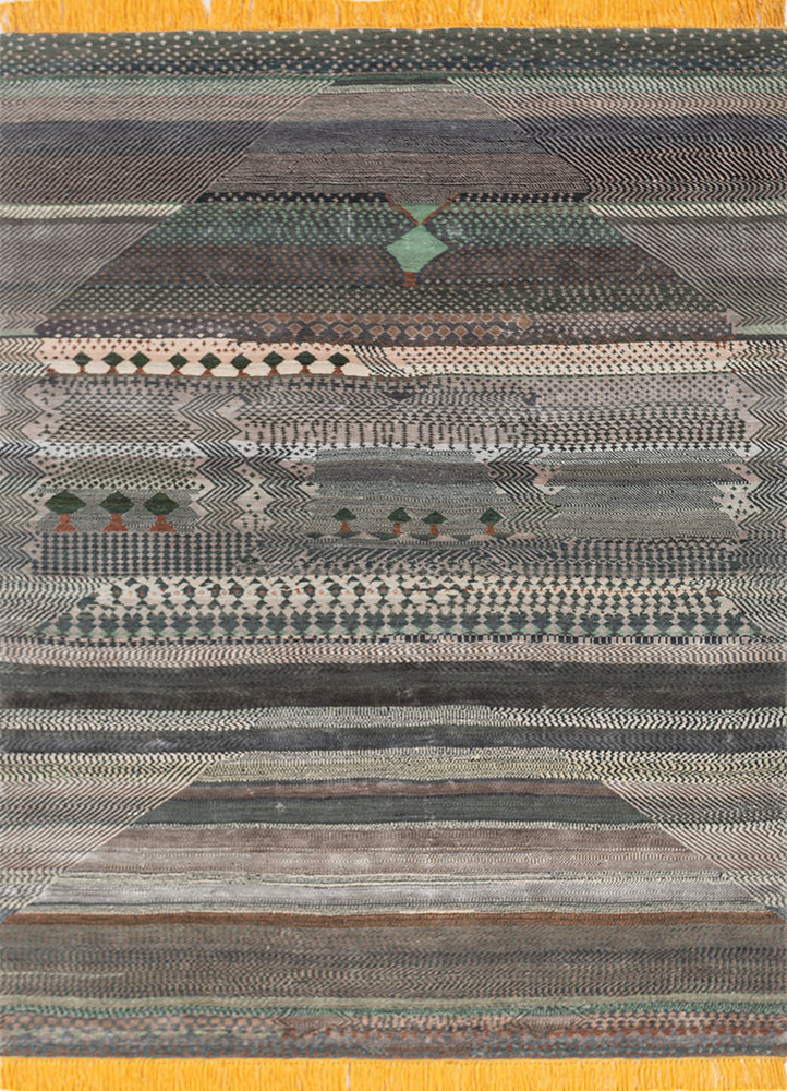 manchaha blue wool and bamboo silk hand knotted Rug - HeadShot