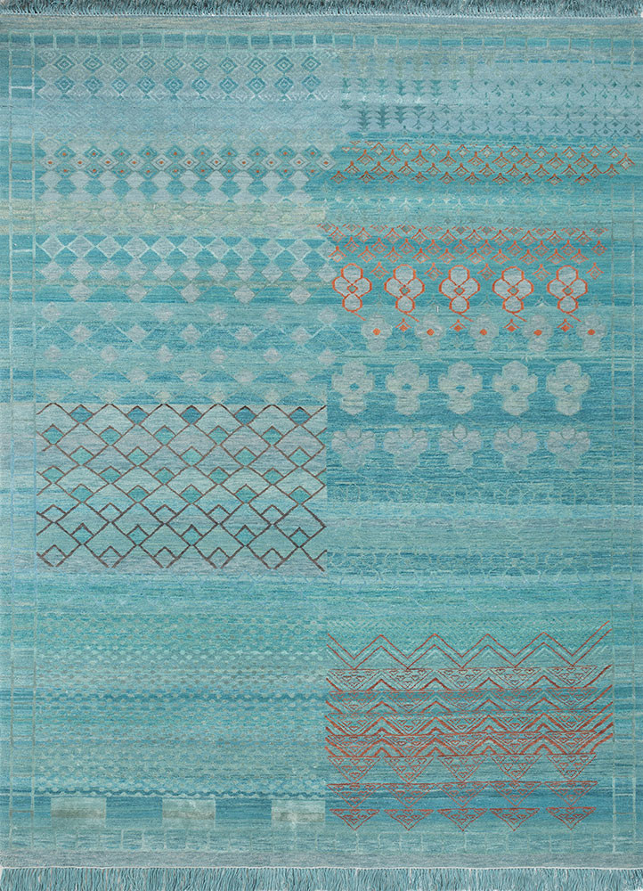 manchaha blue wool and bamboo silk hand knotted Rug - HeadShot manchaha blue wool and bamboo silk hand knotted Rug - HeadShot