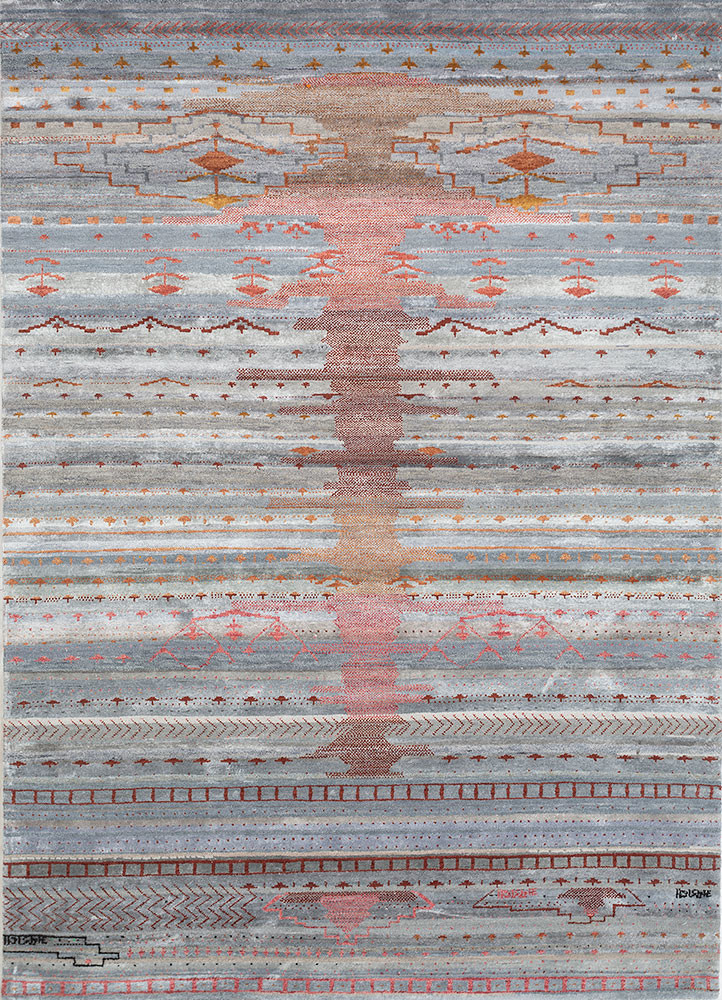 manchaha blue wool and bamboo silk hand knotted Rug - HeadShot