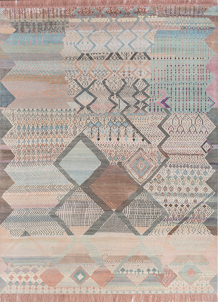 manchaha pink and purple wool and bamboo silk hand knotted Rug - HeadShot manchaha pink and purple wool and bamboo silk hand knotted Rug - HeadShot