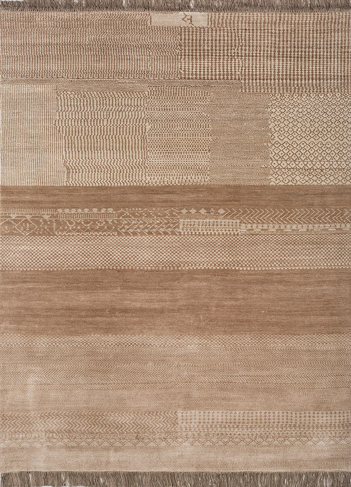 manchaha beige and brown wool and bamboo silk hand knotted Rug - HeadShot manchaha beige and brown wool and bamboo silk hand knotted Rug - HeadShot