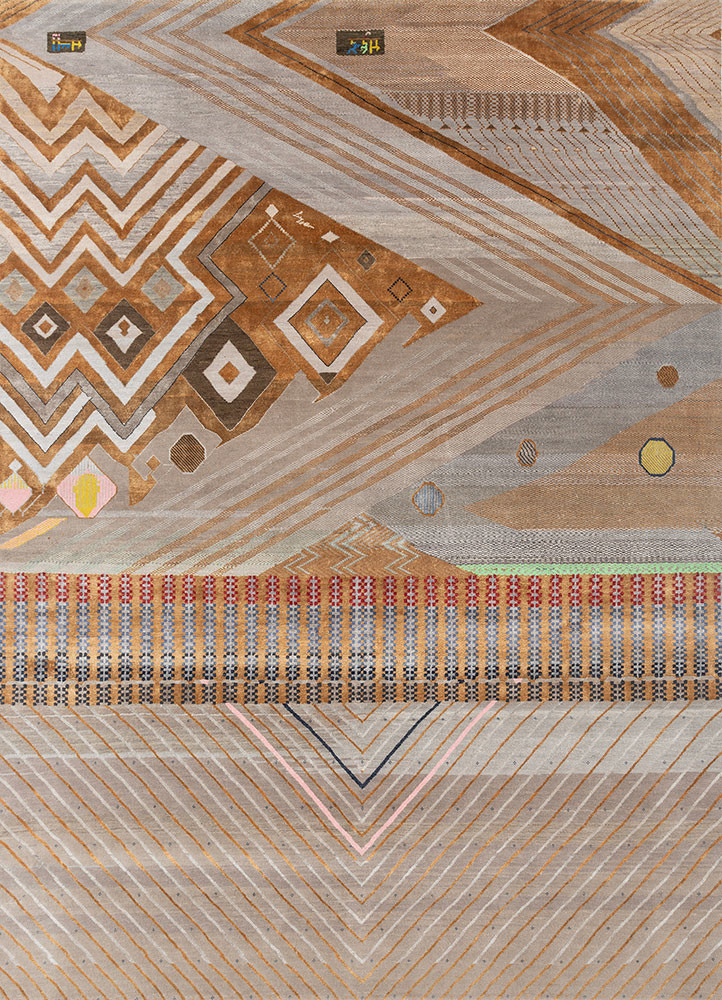 manchaha grey and black wool and bamboo silk hand knotted Rug - HeadShot manchaha grey and black wool and bamboo silk hand knotted Rug - HeadShot