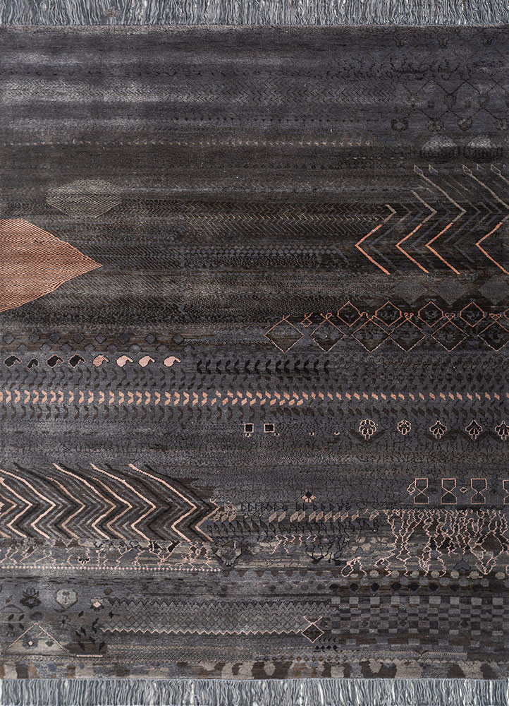 manchaha grey and black wool and bamboo silk hand knotted Rug - HeadShot manchaha grey and black wool and bamboo silk hand knotted Rug - HeadShot