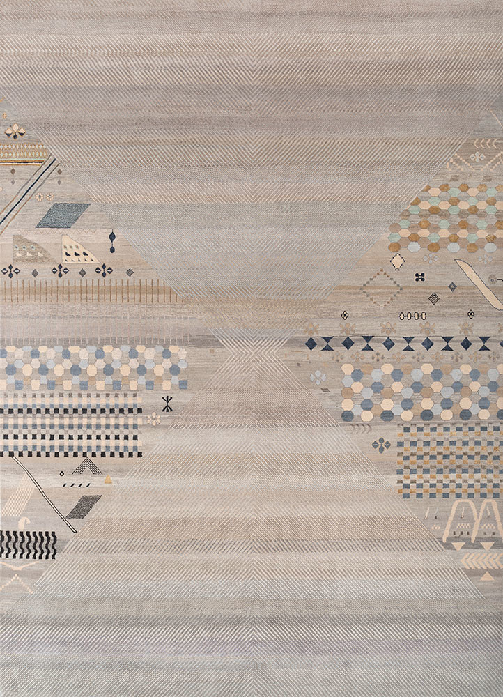manchaha ivory wool and bamboo silk hand knotted Rug - HeadShot