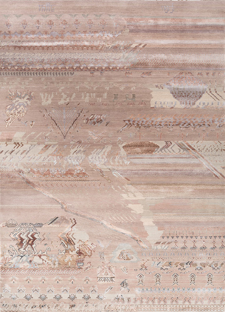 manchaha pink and purple wool and bamboo silk hand knotted Rug - HeadShot manchaha pink and purple wool and bamboo silk hand knotted Rug - HeadShot