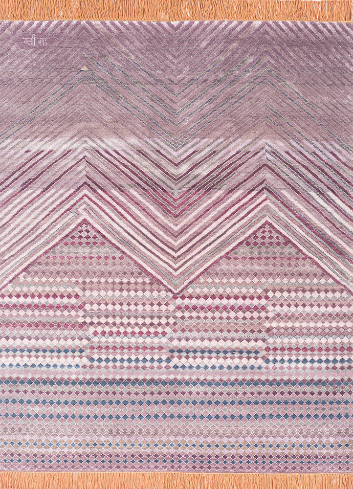 manchaha pink and purple wool and bamboo silk hand knotted Rug - HeadShot manchaha pink and purple wool and bamboo silk hand knotted Rug - HeadShot