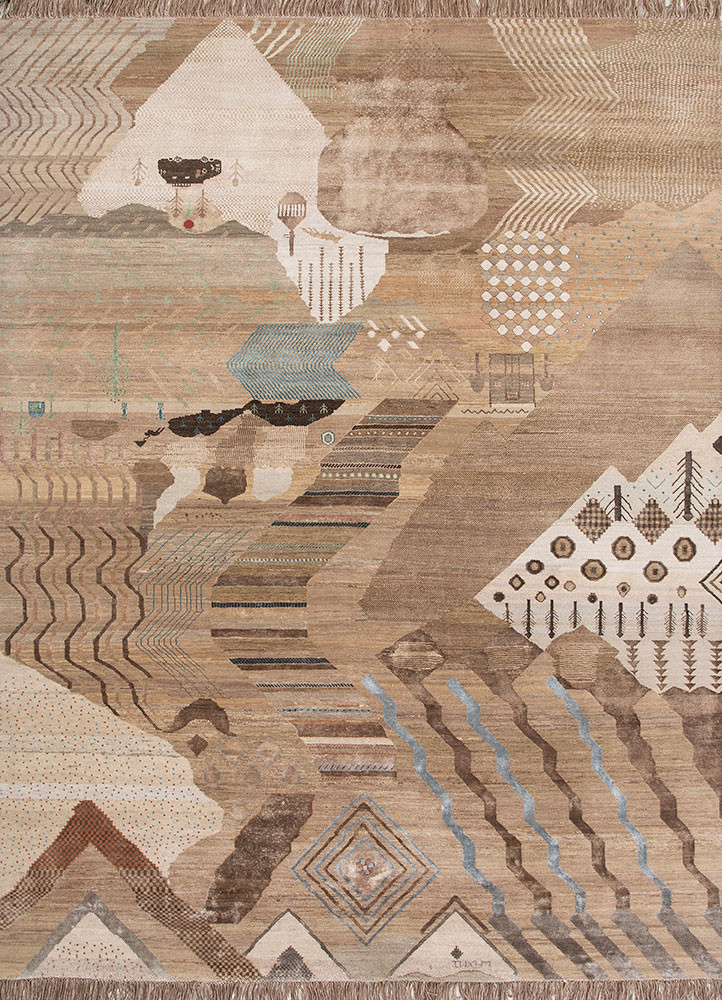 manchaha beige and brown wool and bamboo silk hand knotted Rug - HeadShot manchaha beige and brown wool and bamboo silk hand knotted Rug - HeadShot