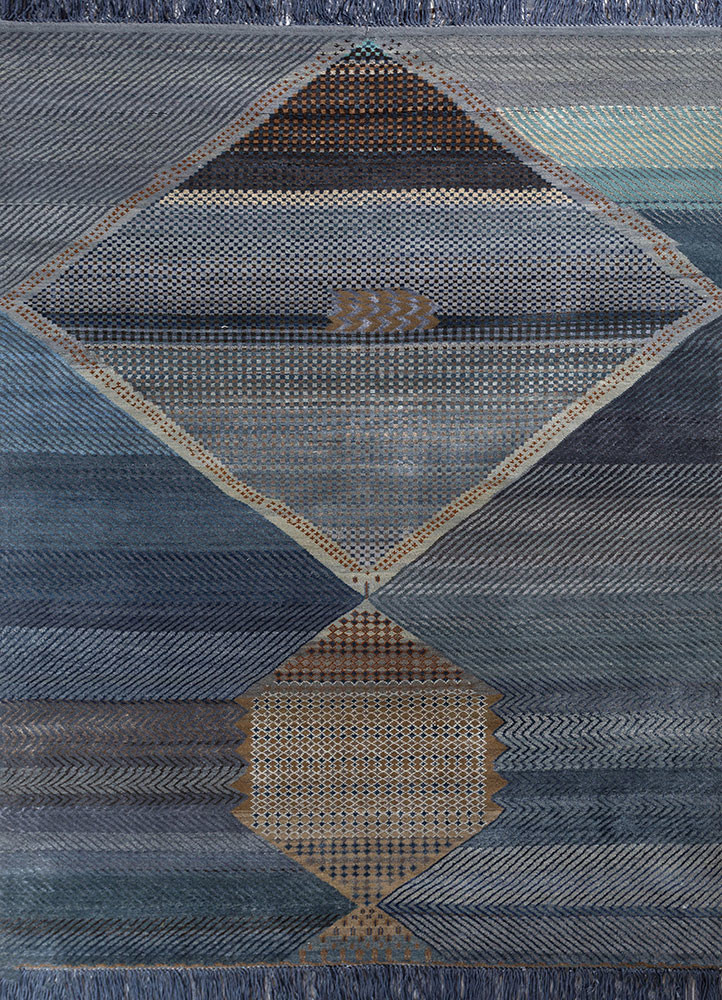 manchaha blue wool and bamboo silk hand knotted Rug - HeadShot manchaha blue wool and bamboo silk hand knotted Rug - HeadShot