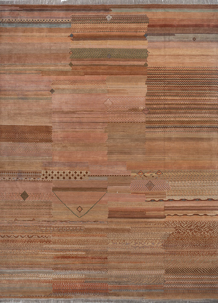 manchaha beige and brown wool and bamboo silk hand knotted Rug - HeadShot