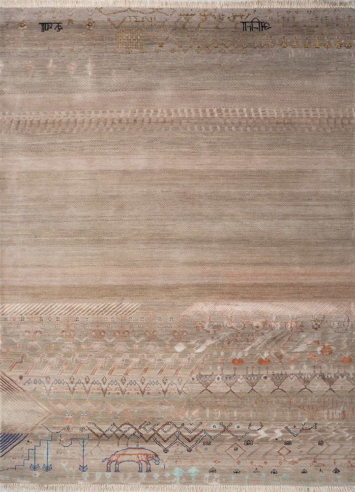 manchaha beige and brown wool and bamboo silk hand knotted Rug - HeadShot manchaha beige and brown wool and bamboo silk hand knotted Rug - HeadShot