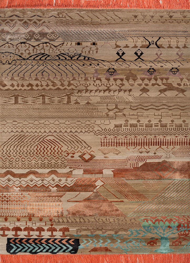manchaha beige and brown wool and bamboo silk hand knotted Rug - HeadShot manchaha beige and brown wool and bamboo silk hand knotted Rug - HeadShot