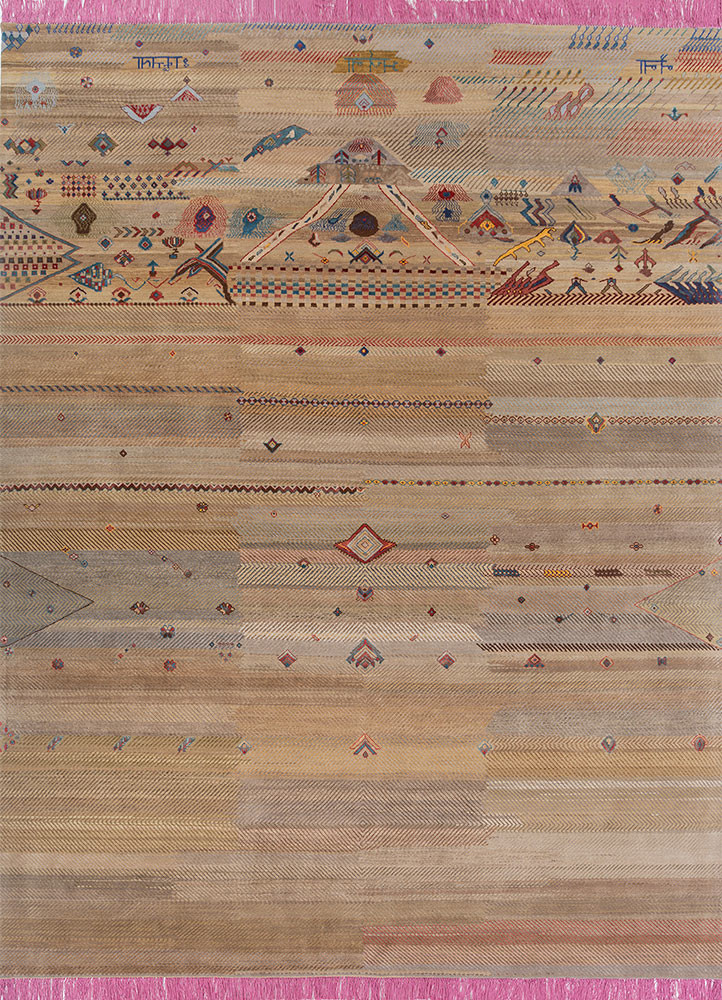 manchaha beige and brown wool and bamboo silk hand knotted Rug - HeadShot manchaha beige and brown wool and bamboo silk hand knotted Rug - HeadShot