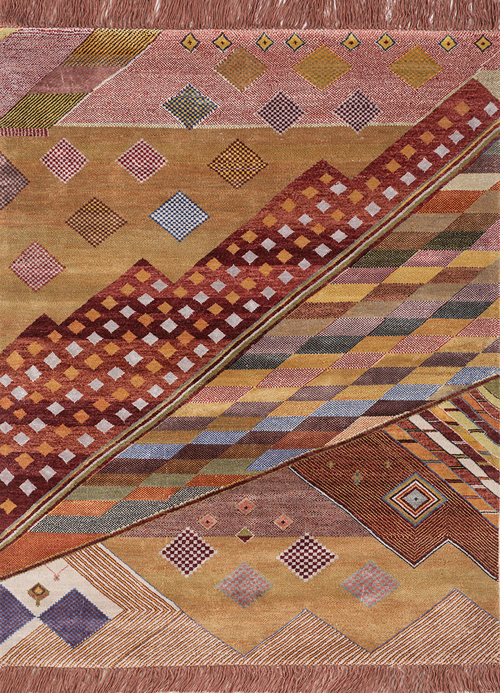 manchaha red and orange wool and bamboo silk hand knotted Rug - HeadShot