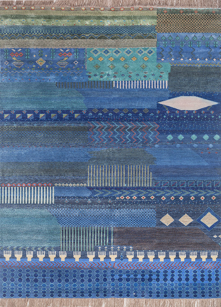 manchaha blue wool and bamboo silk hand knotted Rug - HeadShot manchaha blue wool and bamboo silk hand knotted Rug - HeadShot