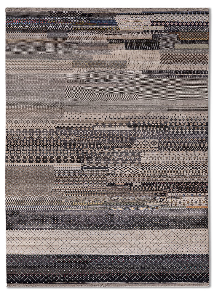 manchaha grey and black wool and bamboo silk hand knotted Rug - HeadShot manchaha grey and black wool and bamboo silk hand knotted Rug - HeadShot