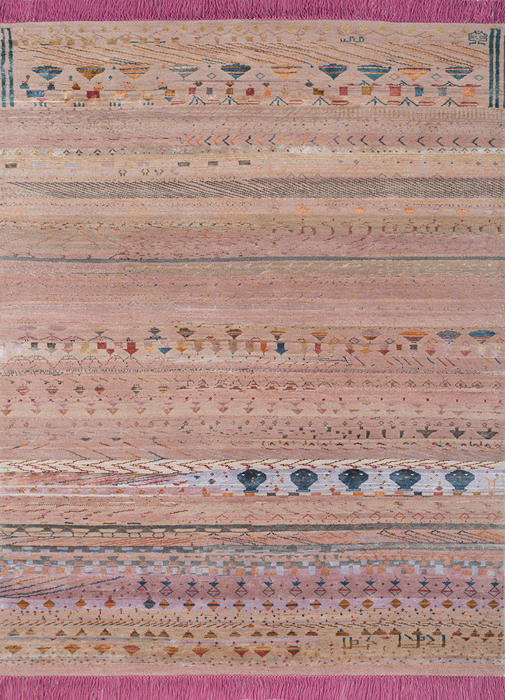 manchaha pink and purple wool and bamboo silk hand knotted Rug - HeadShot manchaha pink and purple wool and bamboo silk hand knotted Rug - HeadShot