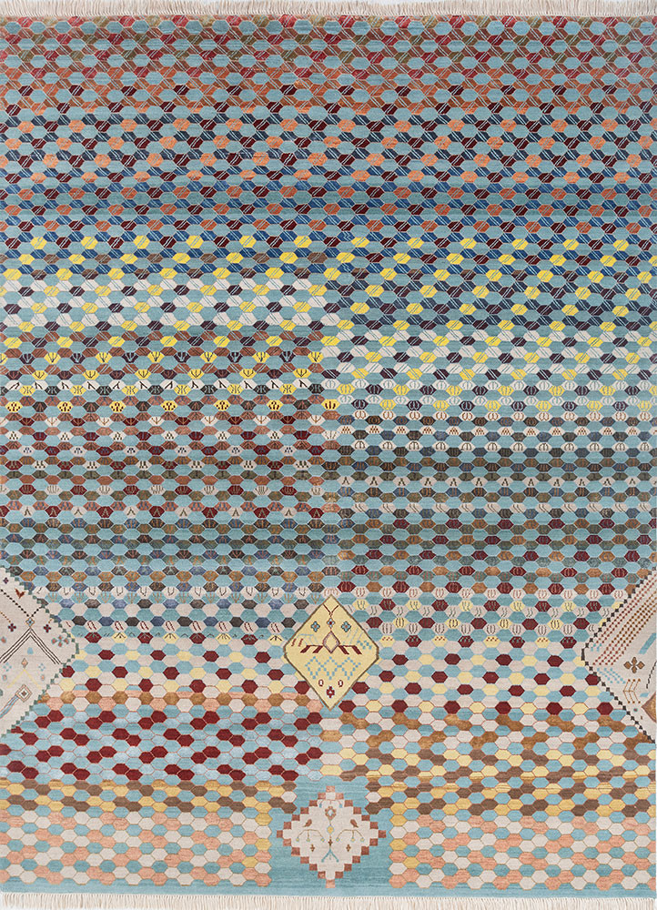 manchaha blue wool and bamboo silk hand knotted Rug - HeadShot manchaha blue wool and bamboo silk hand knotted Rug - HeadShot