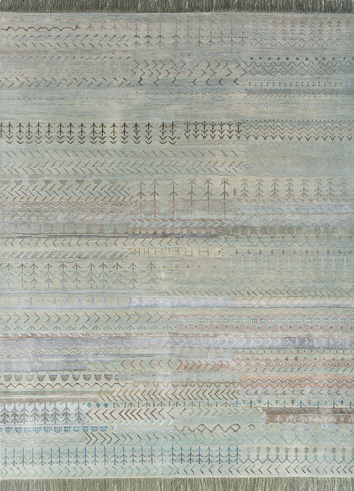 manchaha blue wool and bamboo silk hand knotted Rug - HeadShot