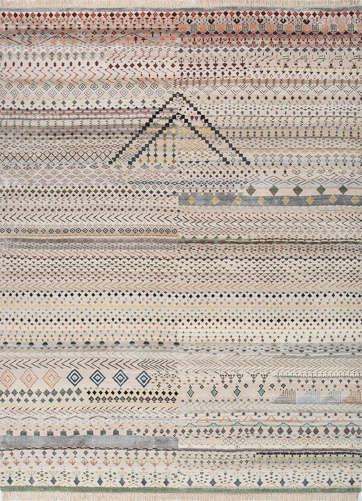manchaha ivory wool and bamboo silk hand knotted Rug - HeadShot