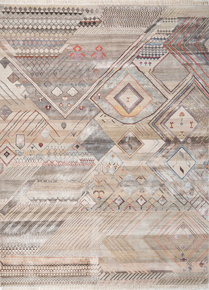 manchaha ivory wool and bamboo silk hand knotted Rug - HeadShot manchaha ivory wool and bamboo silk hand knotted Rug - HeadShot