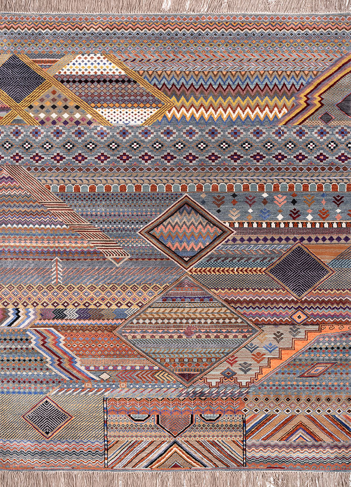 manchaha blue wool and bamboo silk hand knotted Rug - HeadShot manchaha blue wool and bamboo silk hand knotted Rug - HeadShot