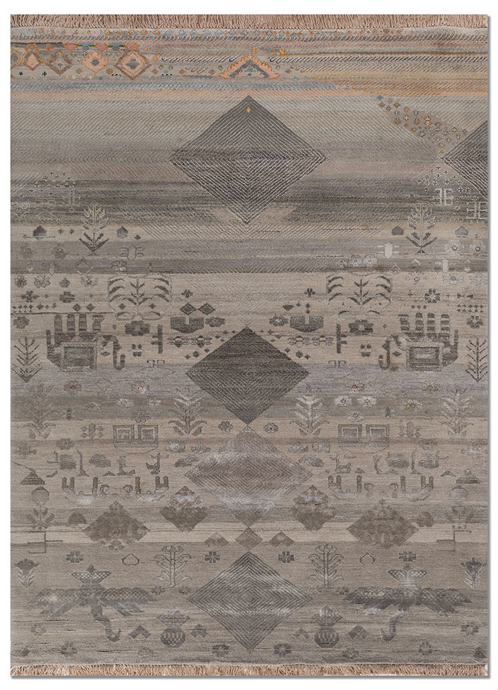 manchaha grey and black wool and bamboo silk hand knotted Rug - HeadShot manchaha grey and black wool and bamboo silk hand knotted Rug - HeadShot