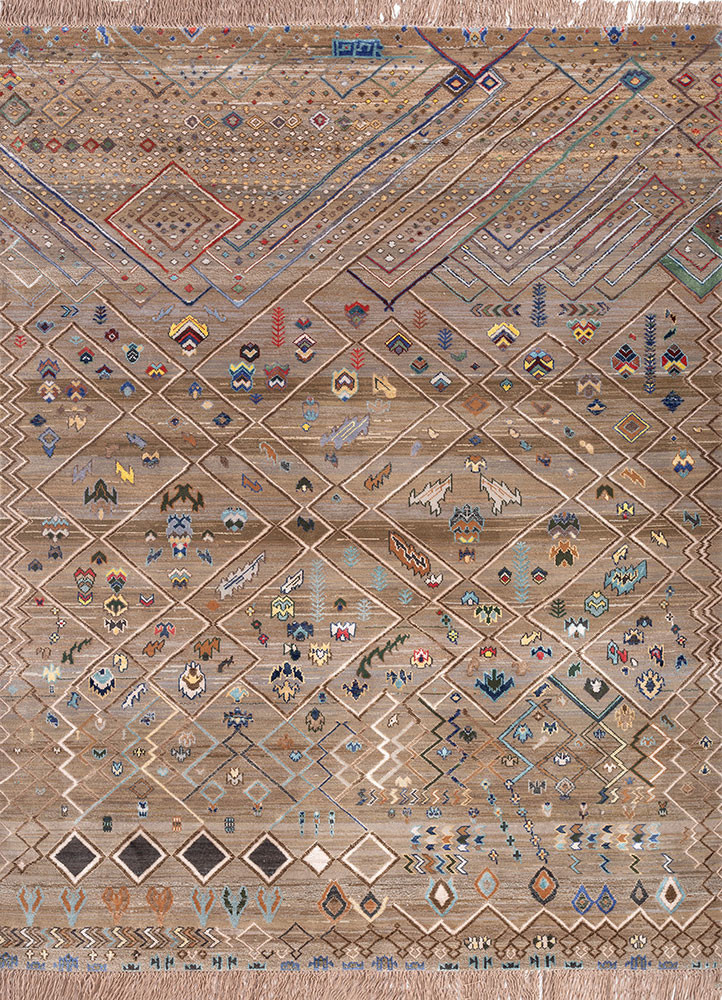 manchaha beige and brown wool and bamboo silk hand knotted Rug - HeadShot manchaha beige and brown wool and bamboo silk hand knotted Rug - HeadShot