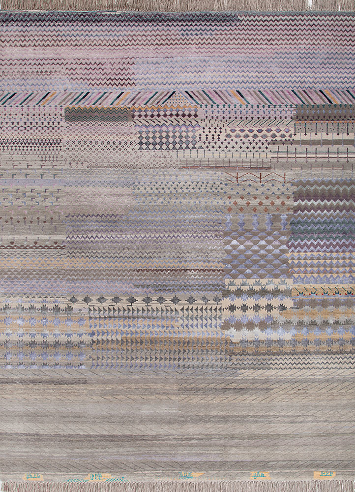 manchaha grey and black wool and bamboo silk hand knotted Rug - HeadShot manchaha grey and black wool and bamboo silk hand knotted Rug - HeadShot