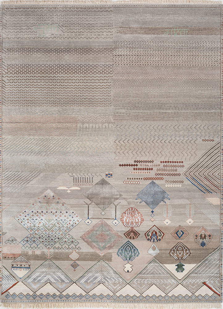 manchaha grey and black wool and bamboo silk hand knotted Rug - HeadShot