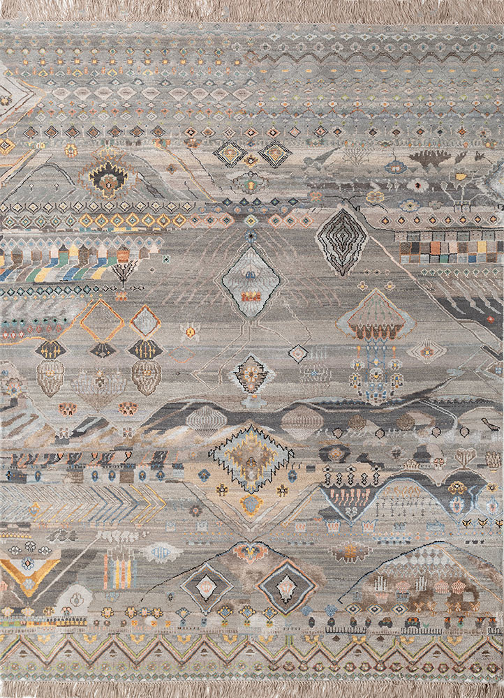 manchaha grey and black wool and bamboo silk hand knotted Rug - HeadShot manchaha grey and black wool and bamboo silk hand knotted Rug - HeadShot