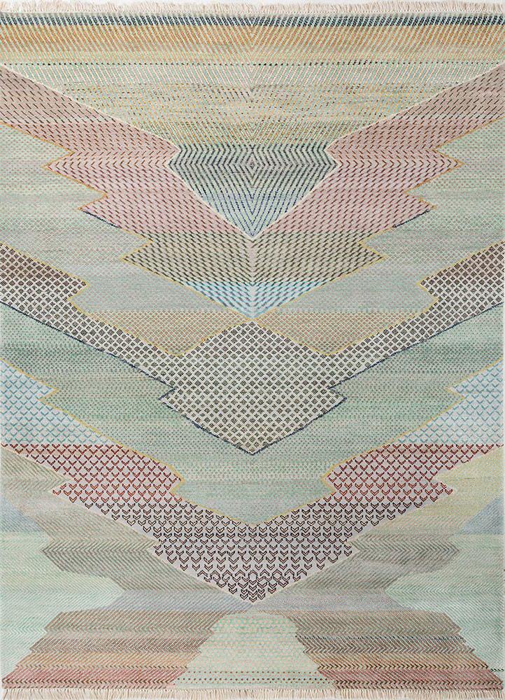 manchaha blue wool and bamboo silk hand knotted Rug - HeadShot