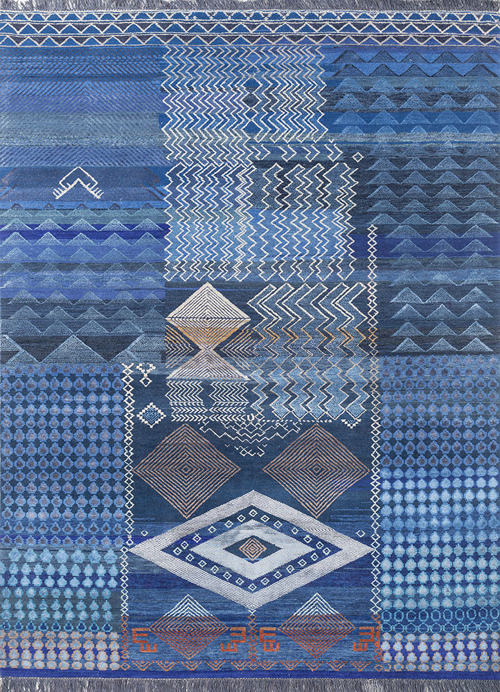 manchaha blue wool and bamboo silk hand knotted Rug - HeadShot