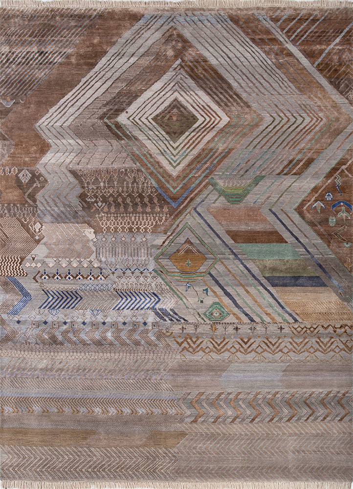 manchaha grey and black wool and bamboo silk hand knotted Rug - HeadShot manchaha grey and black wool and bamboo silk hand knotted Rug - HeadShot