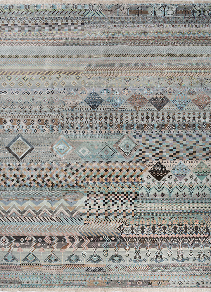manchaha blue wool and bamboo silk hand knotted Rug - HeadShot