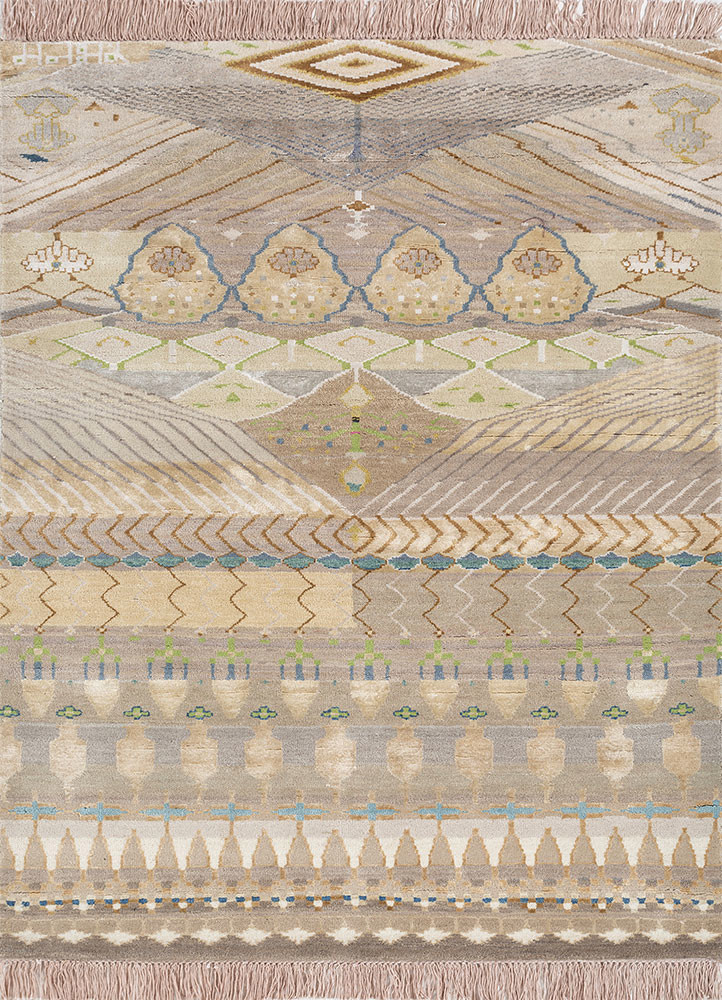manchaha ivory wool and bamboo silk hand knotted Rug - HeadShot