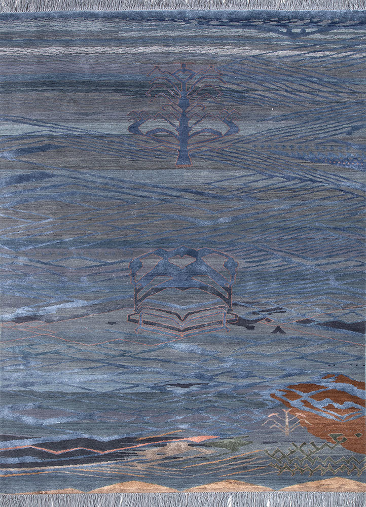 manchaha blue wool and bamboo silk hand knotted Rug - HeadShot manchaha blue wool and bamboo silk hand knotted Rug - HeadShot