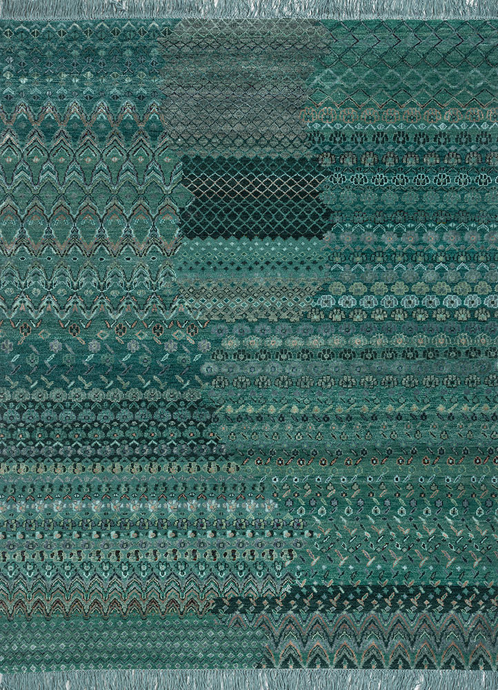 manchaha green wool and bamboo silk hand knotted Rug - HeadShot manchaha green wool and bamboo silk hand knotted Rug - HeadShot
