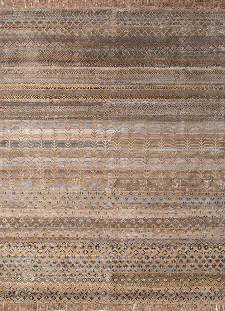 manchaha beige and brown wool and bamboo silk hand knotted Rug - HeadShot manchaha beige and brown wool and bamboo silk hand knotted Rug - HeadShot