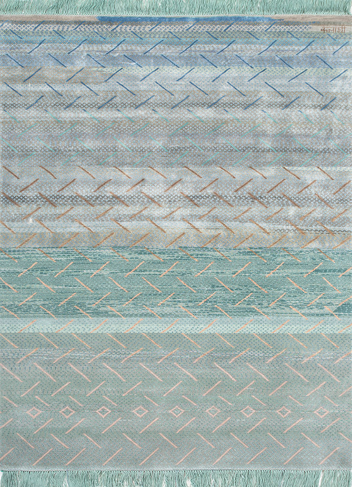 manchaha blue wool and bamboo silk hand knotted Rug - HeadShot