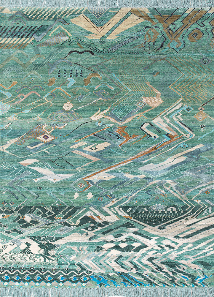 manchaha green wool and bamboo silk hand knotted Rug - HeadShot manchaha green wool and bamboo silk hand knotted Rug - HeadShot